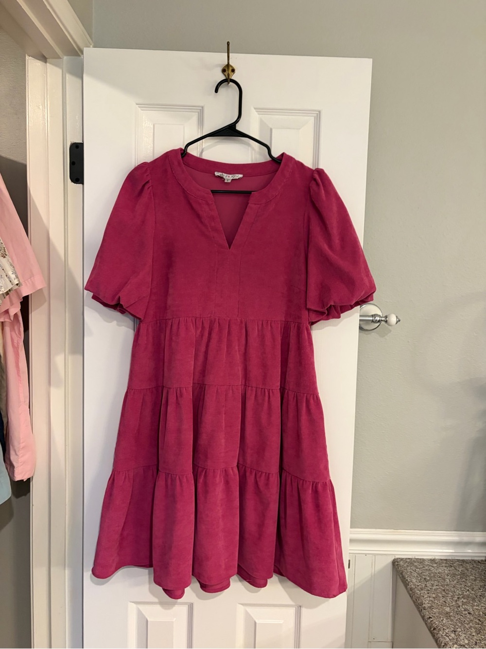 Joy Joy Corduroy Tiered Dress Fushia Size Small